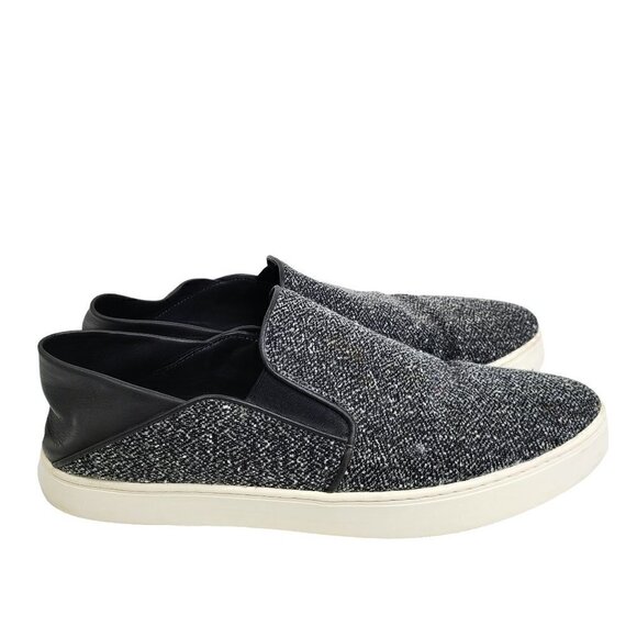Vince Sneaker Slide Shoe Gray Black White Leather Heel Tweed Slip on - Picture 6 of 9